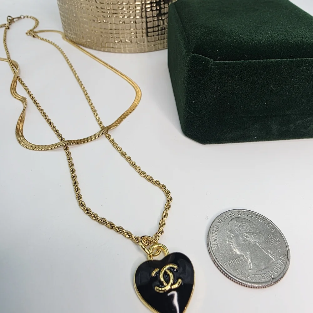 CHANEL Gold and Black Heart Necklace - Picture 2 of 5